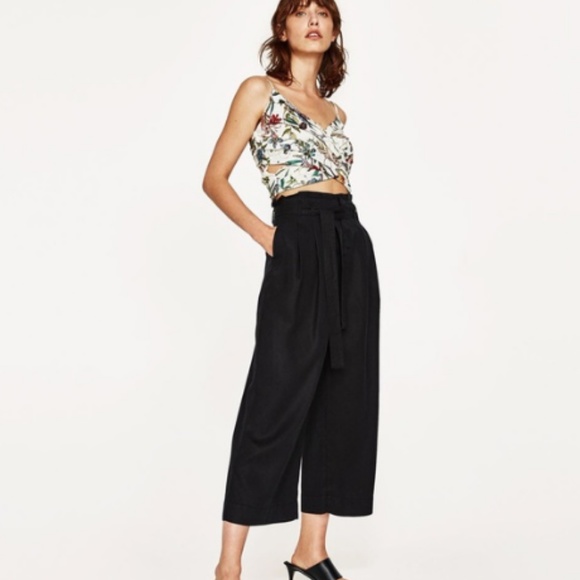 Zara Accessories - Zara Black Culottes with Bow Tie Waist